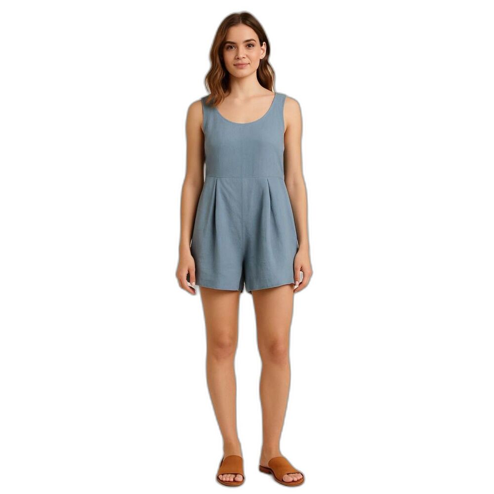 Storia Blue Cotton Romper L with Pockets